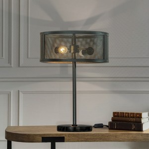 ALOADECOR 2-Light 14 inch Rustic Industrial Matte Black Table Lamp With Metal Mesh Open Cage Lampshade And Marble Base - 1 of 4