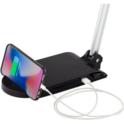 Adjustable Silver and Black Modern Desk Lamp with USB Port