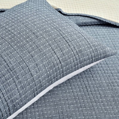 Lush Decor Lush Décor 3pc King Solid Kantha Pick Stitch Yarn Dyed Woven Quilt/Coverlet Set Navy/Off-White: Reversible Bedding Set with Shams — фото 3