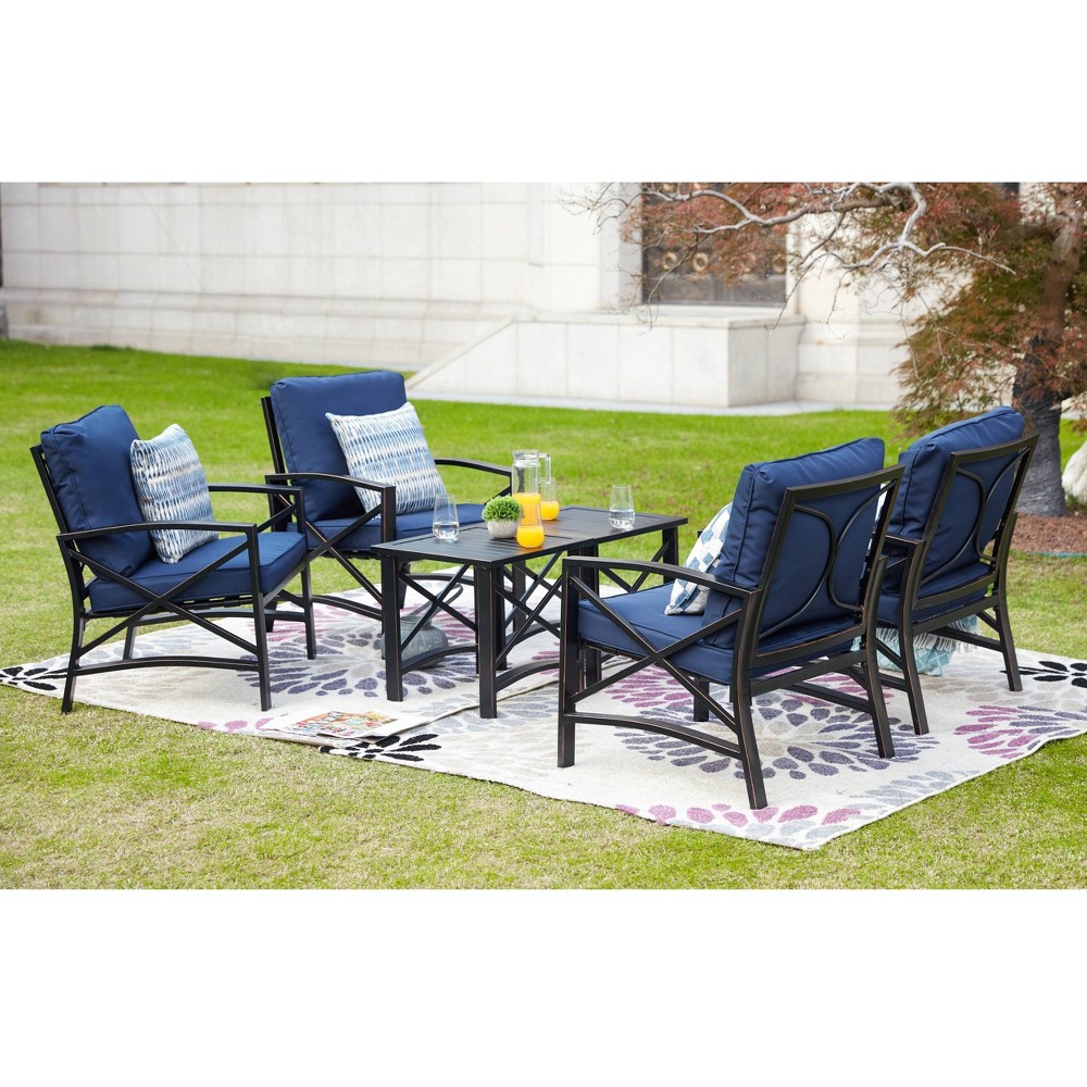 Photos - Garden Furniture 6pc Outdoor Seating Group with Cushions Blue - Patio Festival: Steel Frame