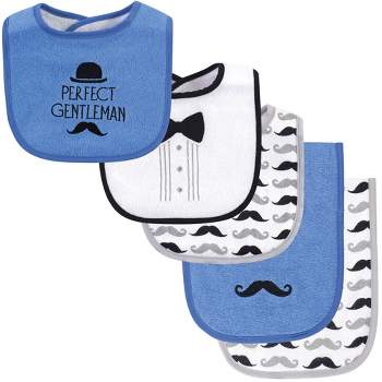 Hudson Baby Infant Boy Cotton Terry Bib and Burp Cloth Set 5pk, Perfect Gentleman, One Size