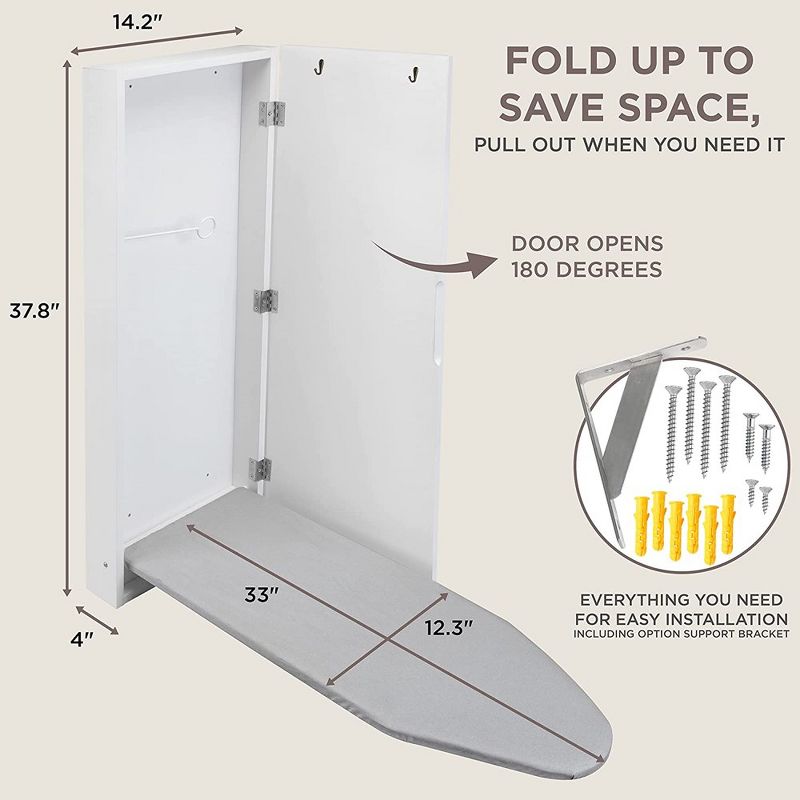 Ivation Foldable Ironing Board Cabinet Wall-Mount W/Full Mirror Door, 2 of 6