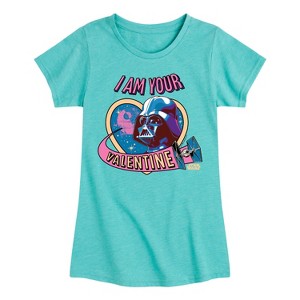 Girls' - Star Wars - I Am Your Valentine Darth Vader Fitted Short Sleeve Graphic T-Shirt - 1 of 4