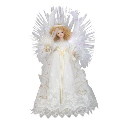 Kurt S. Adler 14" Lighted White Fiber Optic Floral Angel Christmas Tree Topper - Multi-Color LED Lights