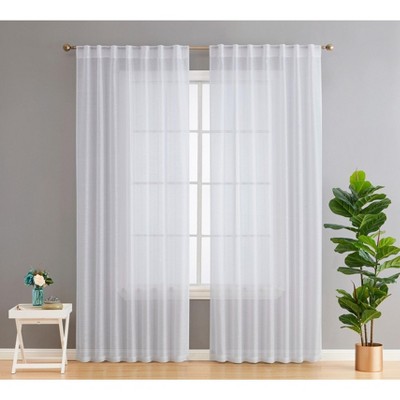 HLC.ME Lauren Semi Sheer Light Filtering Transparent Pocket Top & Back Tab Lightweight Window Curtain Panels, Set of 2