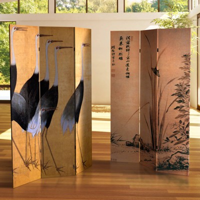 Yellow Cranes and Butterfly Canvas Folding Room Divider