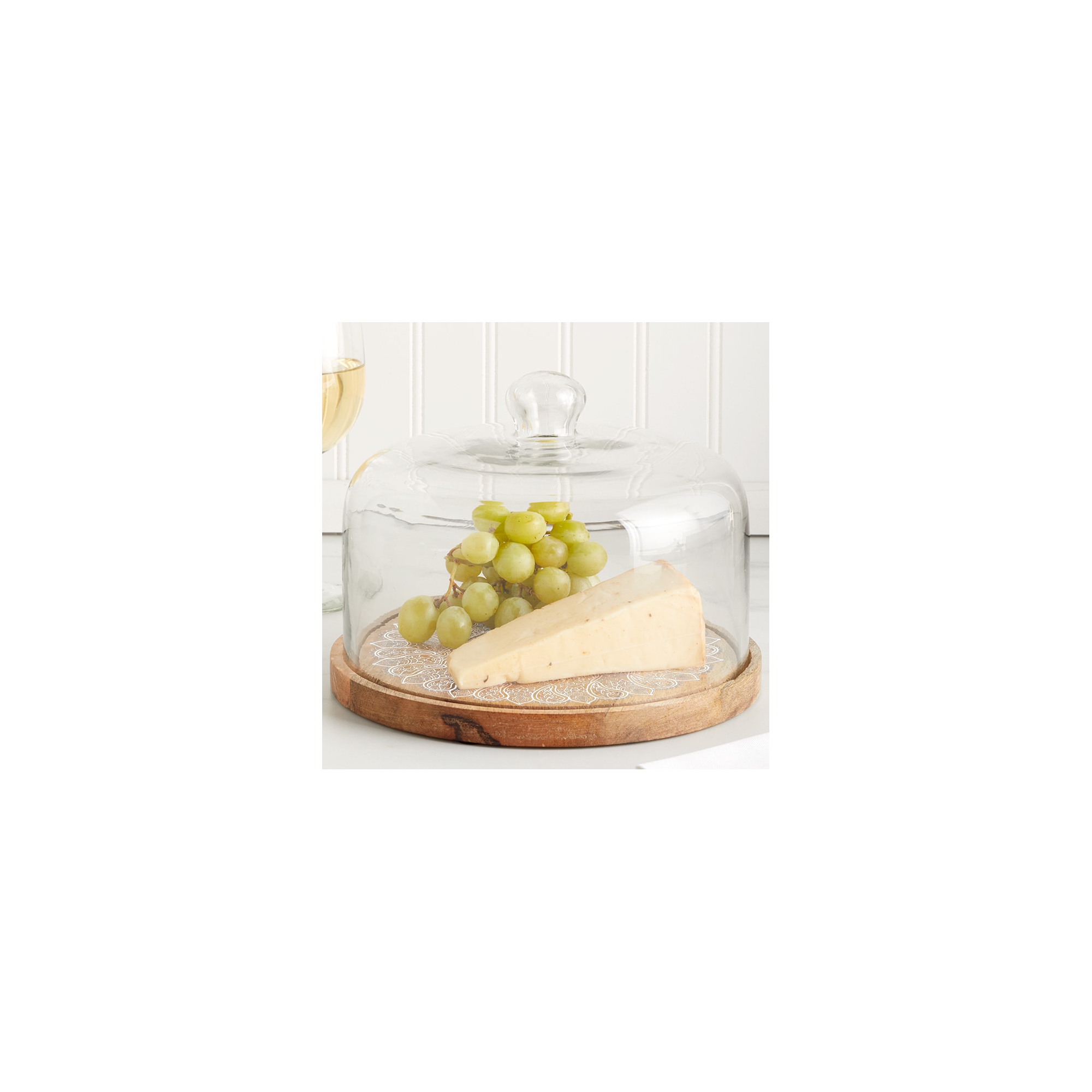 The Lakeside Collection Acacia Wood Cake Stand with Glass Dome -