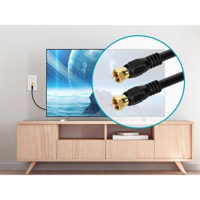 12' Black RG6 Quad Shield Coaxial Cable with Gold F-Type Connectors