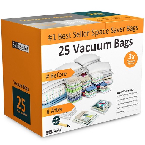 25 Vacuum Storage Bags - Compression Packs For Storing Clothes And Linens -  Airtight Space-saving Bags In 4 Sizes With Pump By Home-complete (clear) :  Target