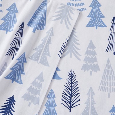 Queen Blue Forest Cotton Flannel Deep Pocket Sheet Set
