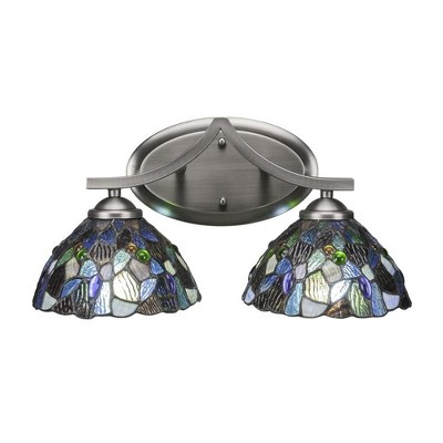 Toltec Lighting Zilo 2 - Light Vanity in  Graphite with 7" Blue Mosaic Art Glass Shade