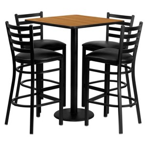 Emma and Oliver 30SQ Natural Table Set-4 Ladder Back Stools,Black Seat - 1 of 2