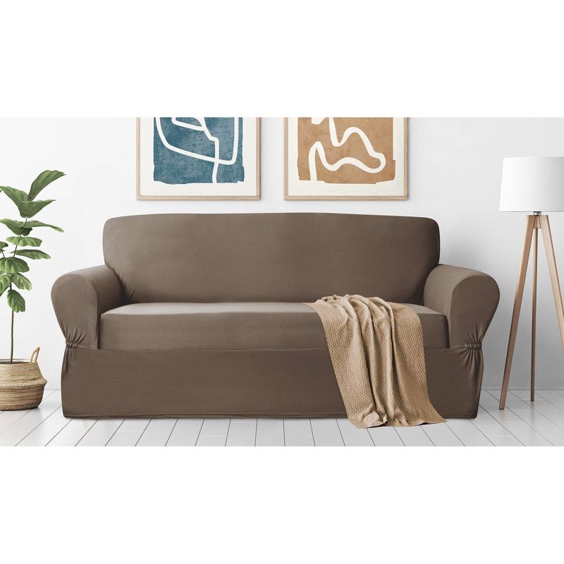 Stretch Plush Sofa Slipcover Chocolate Brown - Zenna Home, 3 of 7