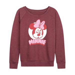 Women's - Disney - Minnie Pink Lightweight French Terry Wide Neck Long Sleeve Shirt - 1 of 4