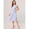 Allegra K Women's Floral Elastic Waist V Neck Ruffled Hem Chiffon Dress - 3 of 4
