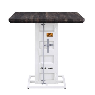 Antique Walnut & White Square Storage Counter Table