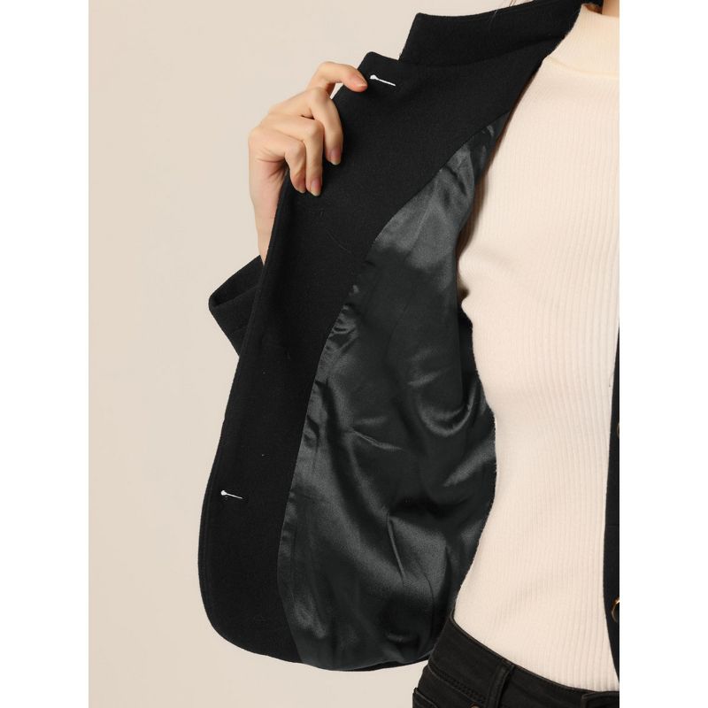 Allegra K Women's Stand Collar Pocket Single Breasted Long Sleeve Short Coat Jacket, 5 of 6