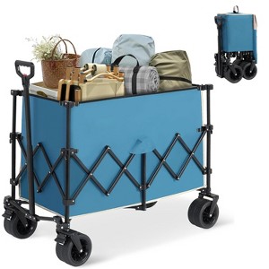 HTUTWOO Beach Collapsible Wagon Cart, Heavy Folding Utility Cart, 300L Capacity, Duty 350 lbs, with Big All-Terrain Beach Wheels & Drink Holders - 1 of 4