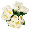 Tulip Floral Arrangement in Vase- 24 Cream Artificial Flowers with Leaves in Decorative Clear Glass Square Bowl & Faux Water for Décor by Pure Garden - 4 of 4