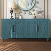 VYNXARIA 63-Inch Navy Blue Storage Cabinets with Carved Flower Doors and Metal Handles for Versatile Use - 2 of 4