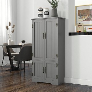 Gulches 48.5" Gray Kitchen Pantry Cabinet, Compact Farmhouse Storage Organizer with 2 Adjustable Shelves and 4 Beadboard Doors - 1 of 4