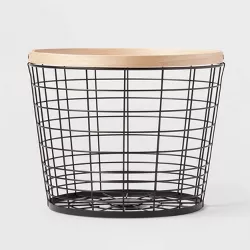Small Floor Basket Black Wire with Natural Wood - Brightroom™