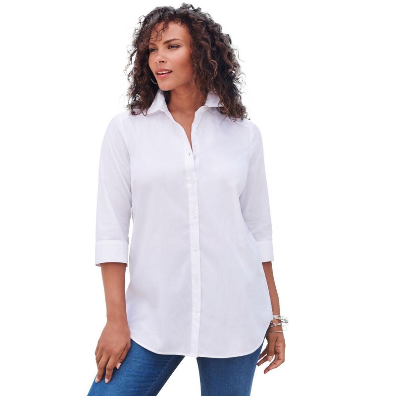 Roaman's Women's Plus Size Three-Quarter Sleeve Kate Big Shirt, 1 of 2