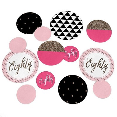 Big Dot of Happiness Chic 80th Birthday - Pink, Black and Gold - Birthday Party Giant Circle Confetti - Party Decorations - Large Confetti 27 Count