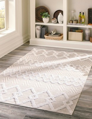 Beige Geometric Flat Woven Indoor Rug 4' x 6'