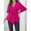 Clearlove Women's Textured Wrap V Neck Ruffle Short Sleeve Ruched Flowy Ruffled Blouse Tie Front Tunic Tops, Black - XL - 4 of 4