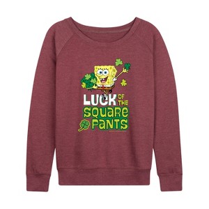 Women's - SpongeBob Squarepants - Luck Of The Square Pants Lightweight French Terry Wide Neck Long Sleeve Shirt - 1 of 4