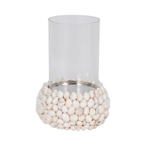 Coastal Pillar Candle Holder - Handcrafted Shell & Glass Design for Home & Office - Perfect for Living Room, Bedroom, & Table Centerpiece - 10" White - 1 of 4