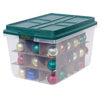 Hefty 72qt Ornament Divider and Green Lid Storage Box Clear