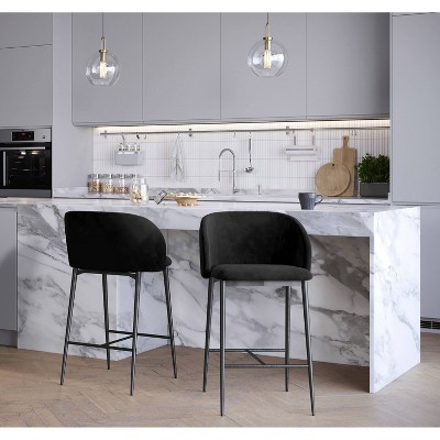 Fran Black Velvet and Metal 26" Counter Stools, Set of 2
