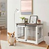 unipaws Wooden Dog Crate – Sliding Barn Door, Double Doors, Tray & Cushion - 2 of 4