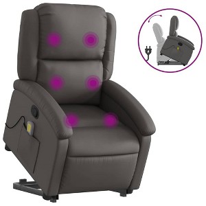 vidaXL Gray Real Leather Power Lift Massage Recliner - Electric Motor Stand-Up Armchair, Manual Tilt, Vibration Massage, Foam Padded - 1 of 4