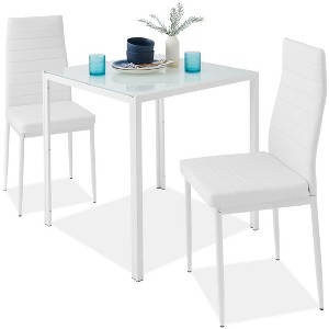 Best Choice Products 3-Piece Kitchen Dining Table Set w/ Glass Tabletop, 2 PU Leather Chairs - 1 of 4