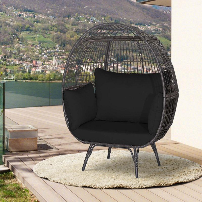 Costway Patio Oversized Rattan Wicker Egg Chair Lounge Basket 4 Cushion Indoor & Outdoor, 1 of 10