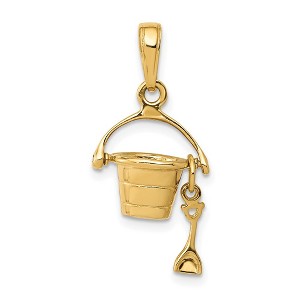Black Bow Jewelry 14k Yellow Gold 3D Small Beach Bucket with Shovel Pendant - 1 of 4