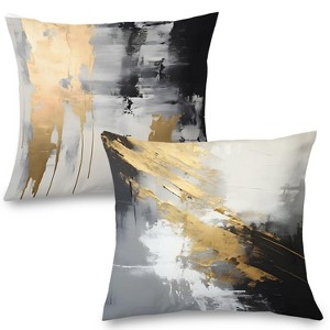 White Black and Gold Pillow Covers 18x18 Set of 2 - 1 of 4