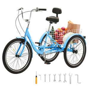 VEVOR Adult Tricycles Bike, 24 Inch Three-Wheeled Bicycles, 3 Wheel Bikes Trikes, Carbon Steel Cruiser Bike with Basket & Adjustable Seat - 1 of 4