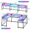U Shaped Desk, 126 Inch Gaming Desk with Monitor Stand and LED Lights, Reversible Shaped Large Computer Desk with Power Outlets - 2 of 4