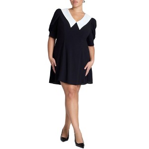 ELOQUII Women's Plus Size Contrast Collar Mini Dress - 1 of 4
