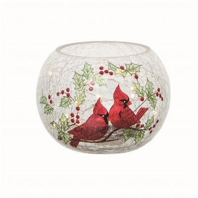 Transpac Glass Clear Christmas Light Up Cardinal Round Vase