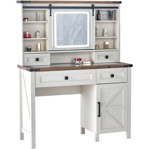 AMERLIFE 42'' Farmhouse Makeup Vanity Desk with Sliding Mirror and Lights - 1 of 2