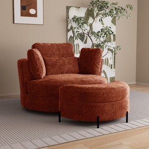 Mlmh & Kngwa 50.2"W Oversized Modern Upholstered Swivel Chair with Pillow and Storage Ottoman - 1 of 4