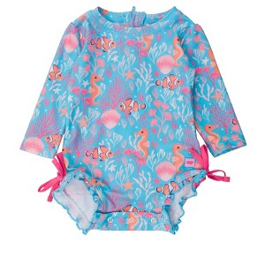 RuffleButts Baby/Toddler Girls UPF50+ Long Sleeve One Piece Rash Guard - 1 of 4