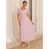 INSPIRE CHIC Women's Short Ruffle Sleeve Chiffon V Neck Pleated A-Line Maxi Dresses - 3 of 4