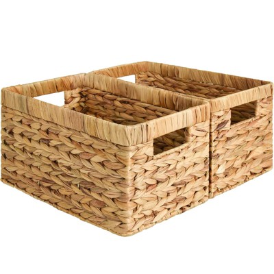 BRINJOY Wicker Basket, Organizing Basket, Storage Basket with Built-in Handles, Water Hyacinth Shelves (Medium 2-Pack, Natural Water Hyacinth)