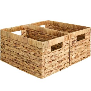 BRINJOY Wicker Basket, Organizing Basket, Storage Basket with Built-in Handles, Water Hyacinth Shelves (Medium 2-Pack, Natural Water Hyacinth) - 1 of 4